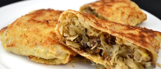 Блинчики с капустой и грибами