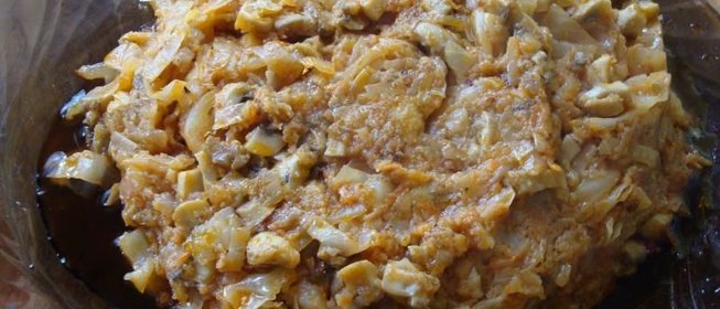 Капустная запеканка с грибами