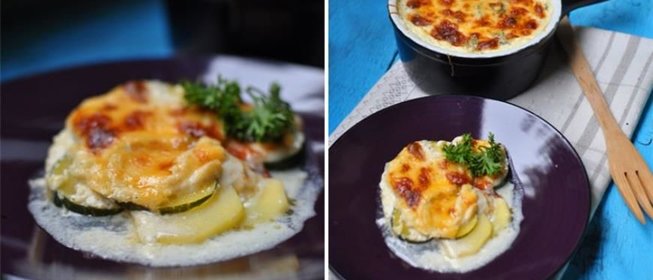 Запеканка из картофеля и цуккини в сливках