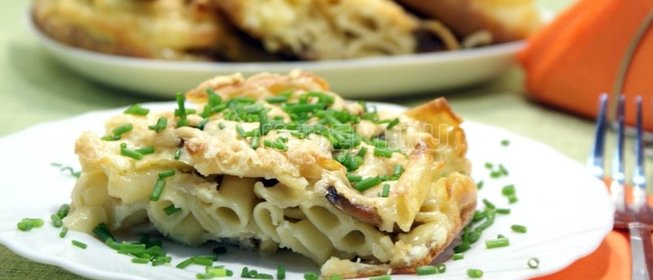 Запеканка из макарон с грибами