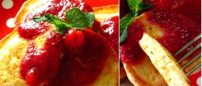 Оладьи с клубнично-мятным соусом