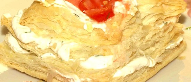 Милфей с брынзой, йогуртом, зеленью