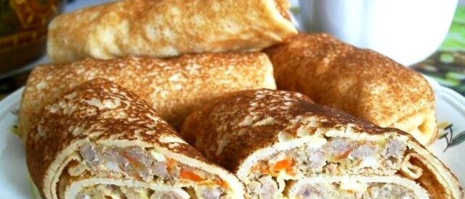 Блины, фаршированные мясом