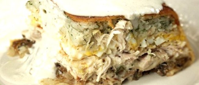 Пирог из блинов с мясом