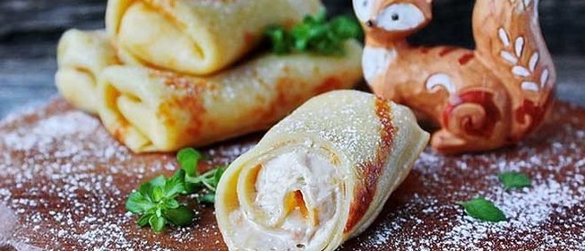 Рисовые блины с творожно-карамельной начинкой