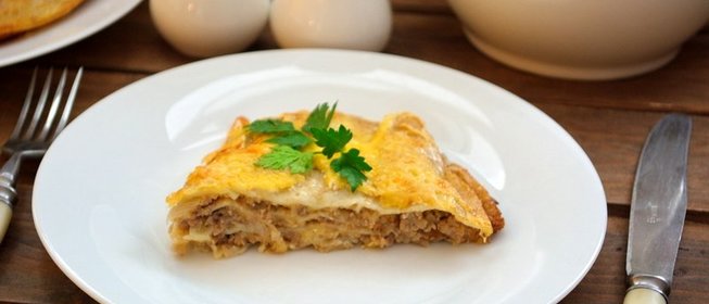 Блинный пирог с фаршем