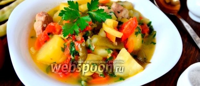 Рагу с мясом, картофелем, фасолью и помидорами