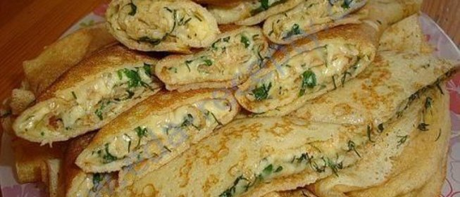 Блины фаршированные сыром и зеленью