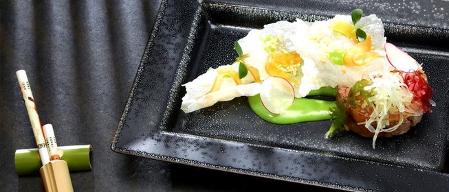 Печень трески с соусом васаби