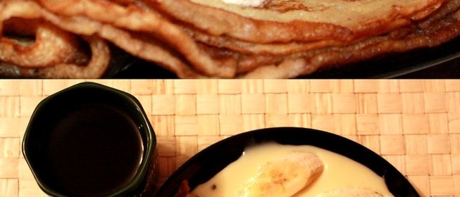 Блинчики на молоке со сгущенкой и бананами