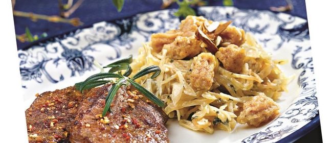 Телятина с капустой и миндальными клецками