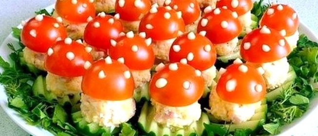 Овощная закуска с ветчиной и яйцами «Мухомор»