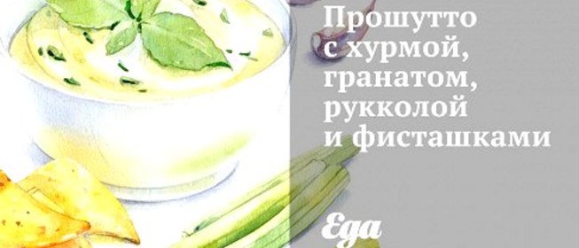 Прошутто с хурмой, гранатом, рукколой и фисташками