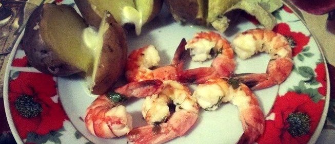 Креветки тигровые жаренные с чесноком