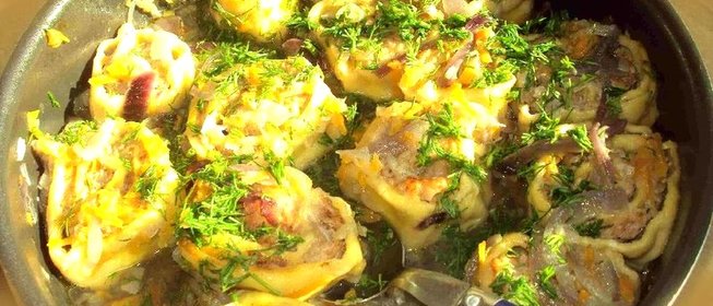 Рулеты из теста с фаршем (очень ленивые пельмени)