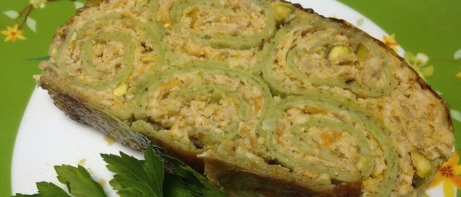 Курица, фаршированная блинами