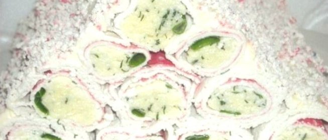 Закуска из крабовых палочек, фаршированных сыром