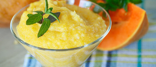 Молочная рисовая каша с тыквой