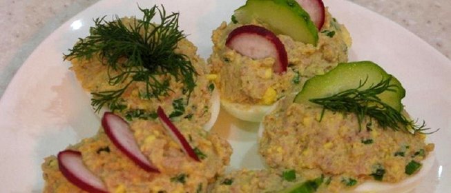 Яйца фаршированые печенью трески