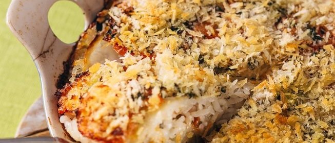 Запеканка из мидий с овощами