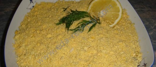 Салат Мимоза с сардиной и сыром