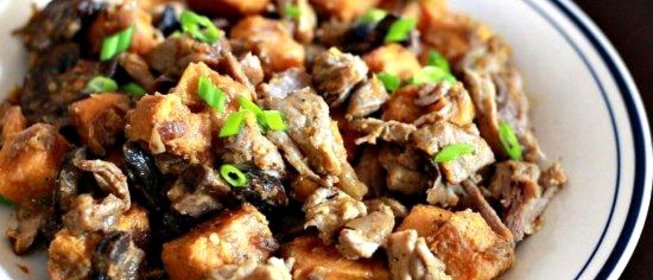 Свинина с грибами и сладким картофелем