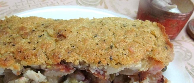 Запеканка из картофеля свеклы и ветчины