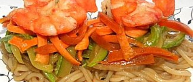 Креветки с овощами и соусом Терияки