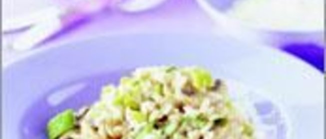 Ризотто с луком-пореем, грибами и пармезаном