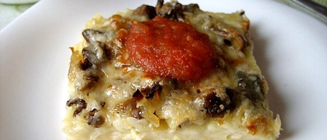 Запеканка из макарон с грибами