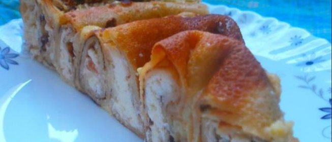 Блинный пирог с творогом