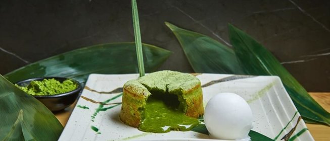 Флан из зеленого чая с сорбетом из лайма