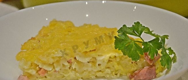 Запеканка из макарон с сосисками