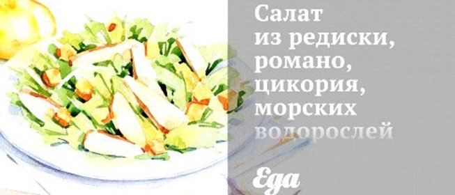 Салат из редиски, романо, цикория, морских водорослей и огурцов