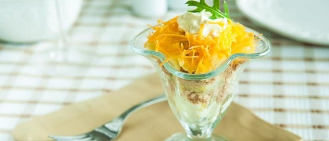 Салат Мимоза с сыром (без яиц)