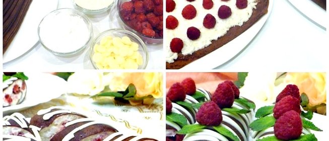 Шоколадные блинчики с кокосово-рисовым кремом и малиной