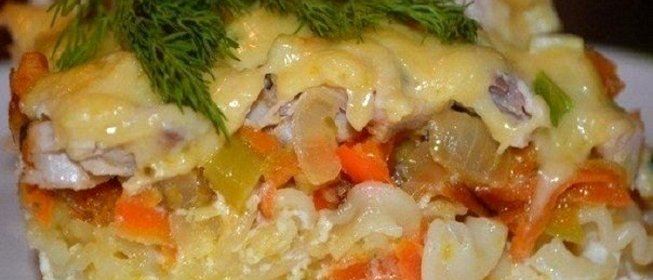 Запеканка из макарон с курицей и сыром