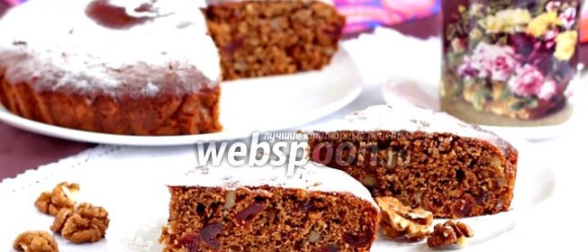 Постная кофейная коврижка с вяленой вишней и орехами