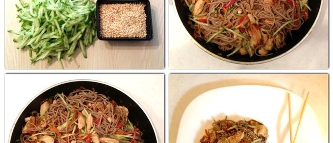 Гречневая лапша по‑японски с курицей и овощами