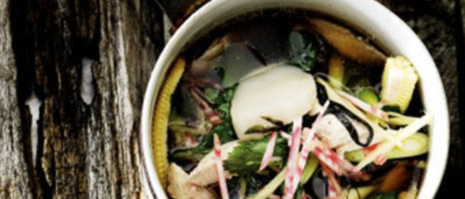 Постный овощной суп с морепродуктами