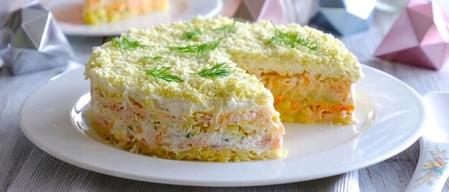 Салат Мимоза с горбушей