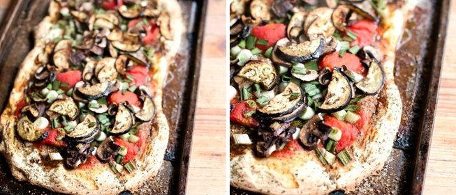 Пицца с баклажанами и грибами