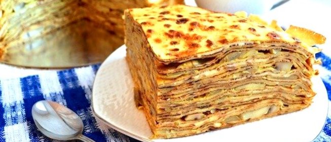 Блинный пирог с грибами
