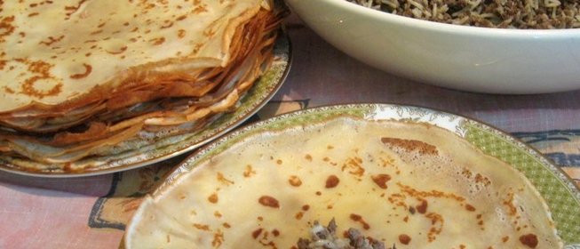 Блинчики с печенью и рисом