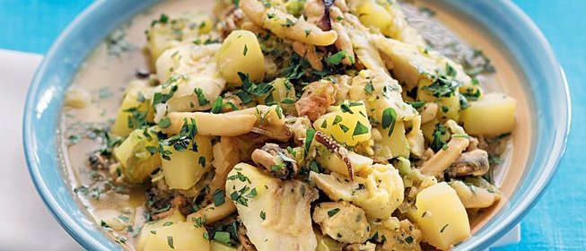 Рагу из трески и морепродуктов