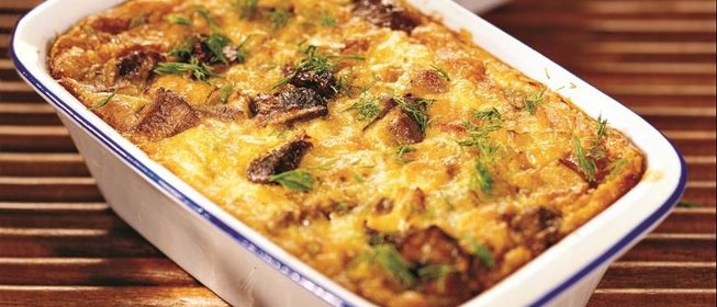 Запеканка из филе трески с грибами