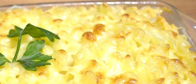 Макаронная запеканка с грибами и фаршем