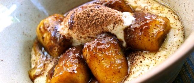 Манная каша с соте из бананов и кремом из маскарпоне