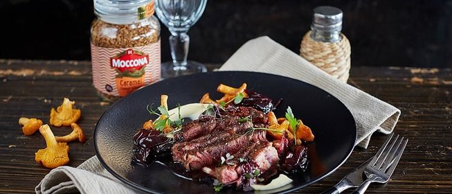 Стейк с ароматом кофе и самбуки
