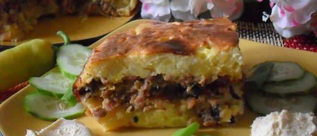 Картофельная запеканка с фаршем и шампиньонами